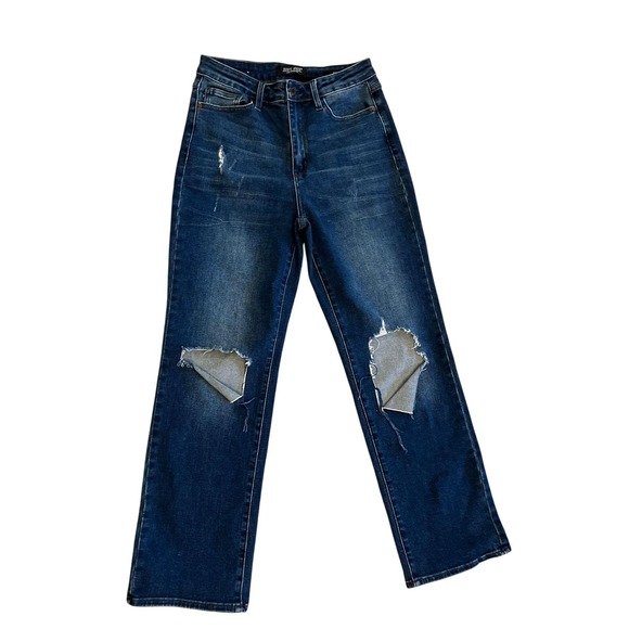 Judy Blue Dad Jean Distressed Dark Wash Denim Jeans Size 9/29 - Picture 1 of 5